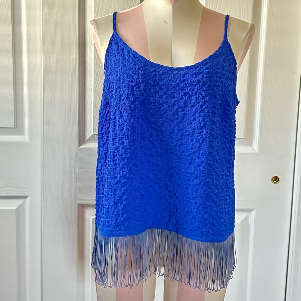 Lilly Pulitzer Naeem Fringe Tank Top Camisole Blue Women's Size M $98
